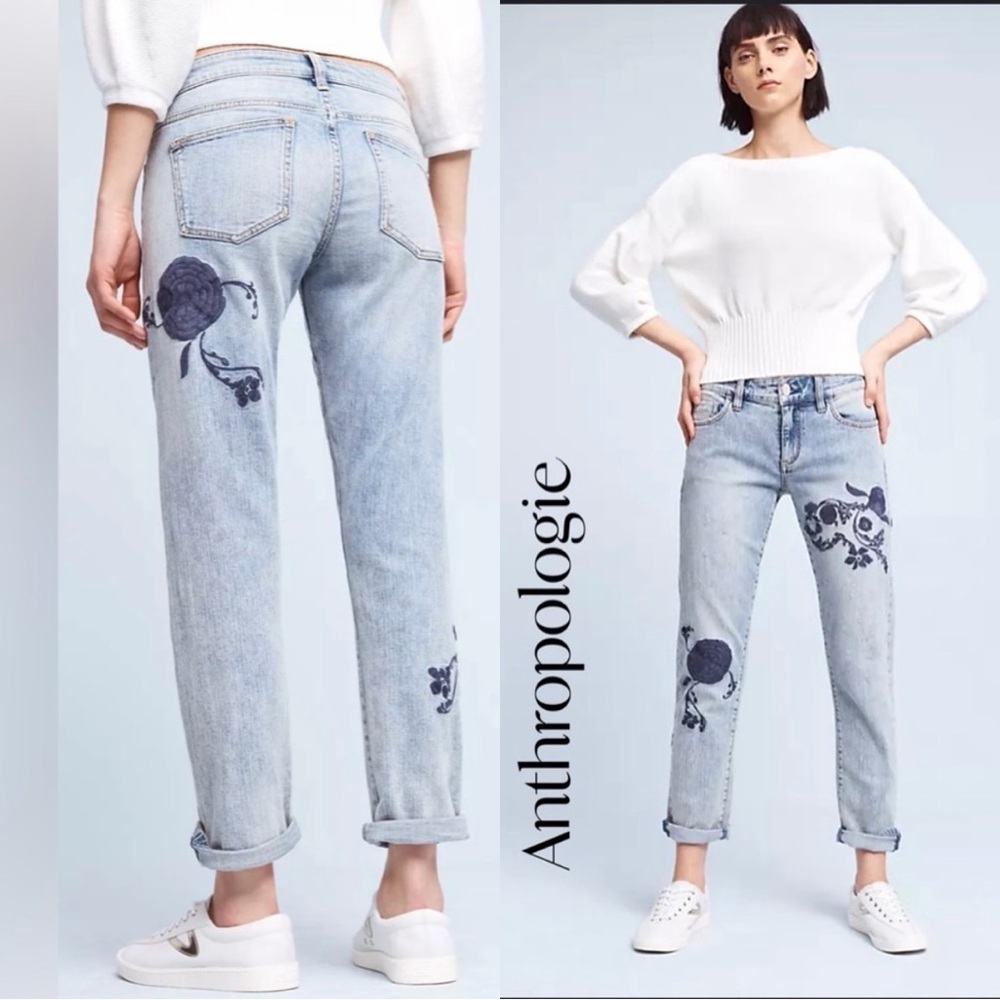 Anthropologie Pilcro Hyphen Embroidered Mid-Rise Jeans Sz 27 EUC